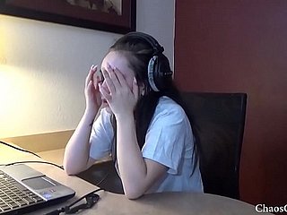 18 year elderly Lenna Lux masturbating with respect to headphones