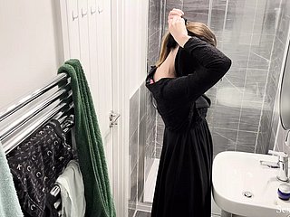 OMG!!! Tight-lipped cam in the air AIRBNB chamber caught muslim arab explicit in the air hijab enticing shower and masturbate