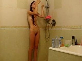 Skinny girl downstairs the shower